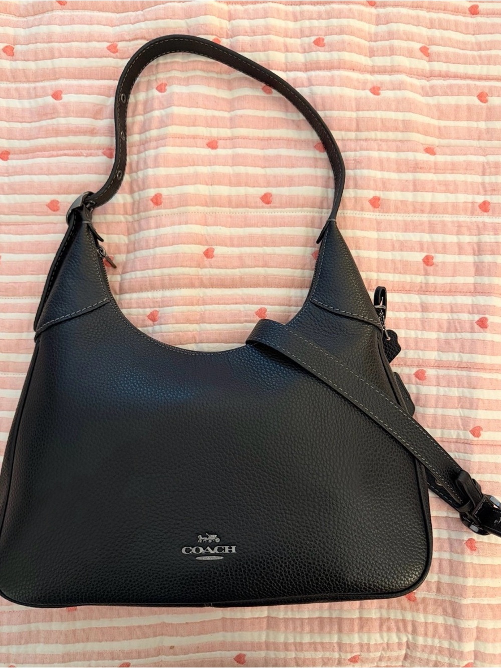 Coach Ella Black Pebbled Leather Hobo Shoulder Bag with Removable Strap